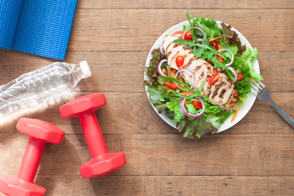 Daily wellness habits including exercise and healthy meals